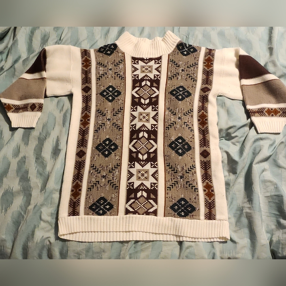 Vintage Clifton Place Retro Western Browns and Ivory Sweater Womens Size Large